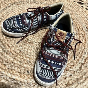 Men's Twisted X Hooey Loper Southwest Pattern Canvas Lace Up Shoes Sz 4M